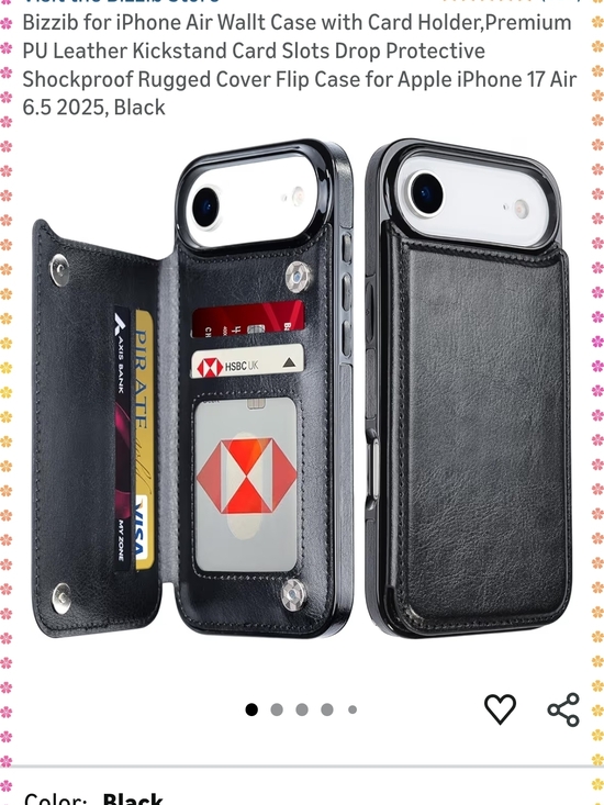 Other - Premium Black Leather Wallet Case for iPhone 17 Air - Card Holder & Kickstand